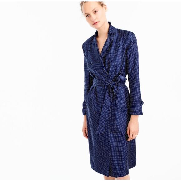 J Crew Collection Silk Polka Dot Trench Dress Gilbert Blue White Size 2 - Picture 4 of 16